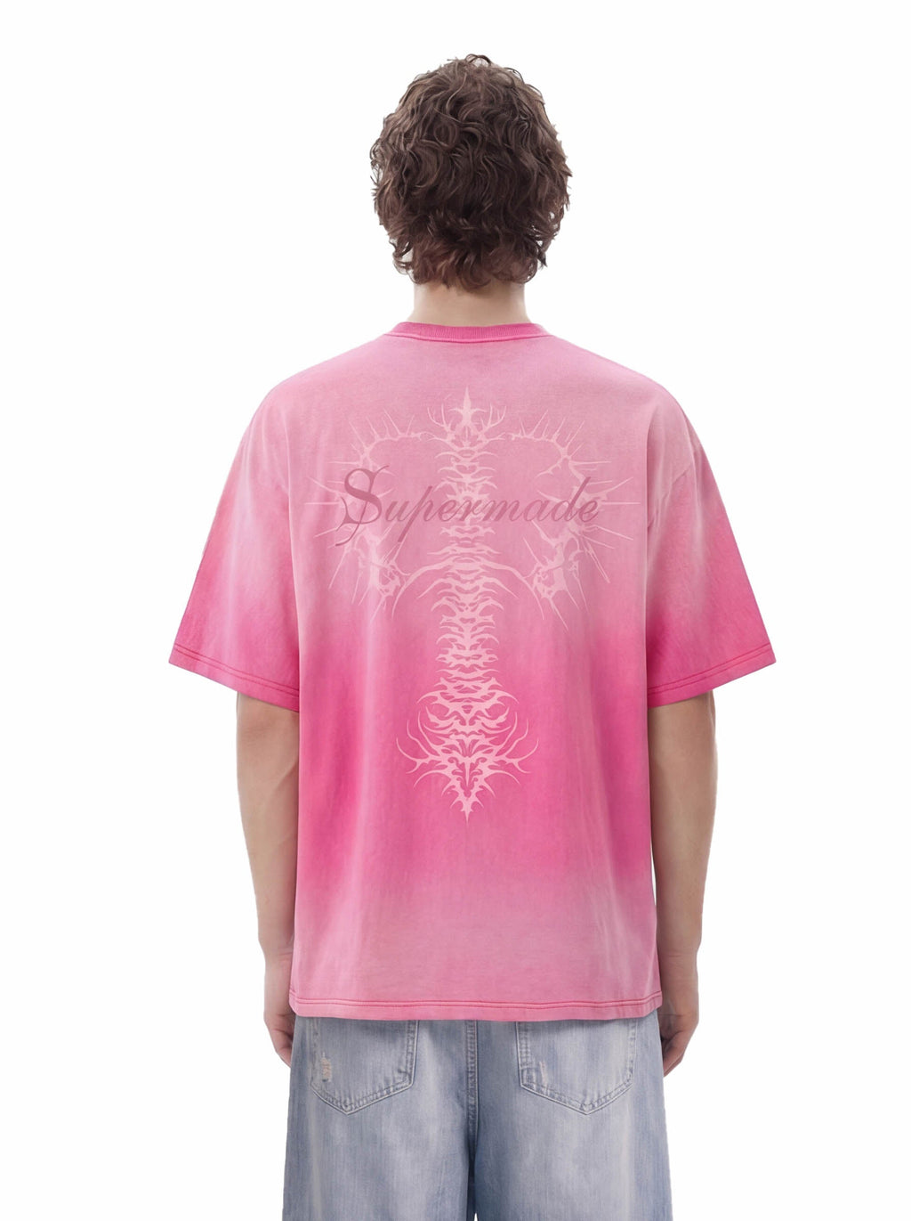 Acid Wash Gothic Cross Spine Graphic Distressed T-Shirt - 2604