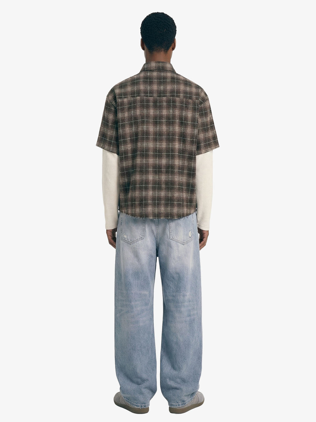 Cotton Street Distressed Plaid Faux Two-Piece Shirt