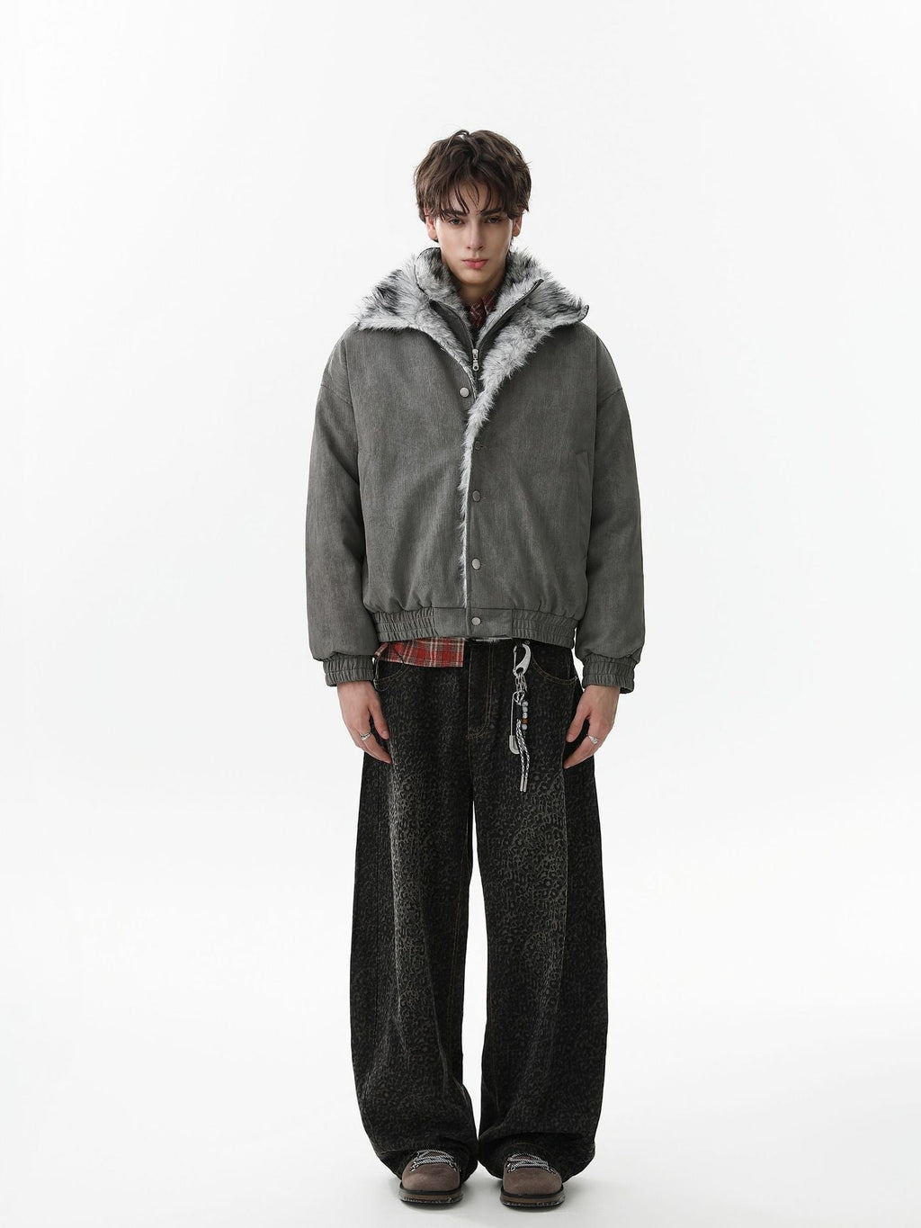 Vintage Dual-layer Collar Fleece-lined Zipper Jacket