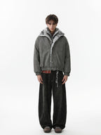 Vintage Dual-layer Collar Fleece-lined Zipper Jacket