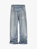 Denim Distressed Belt Diamond Decorated Jeans