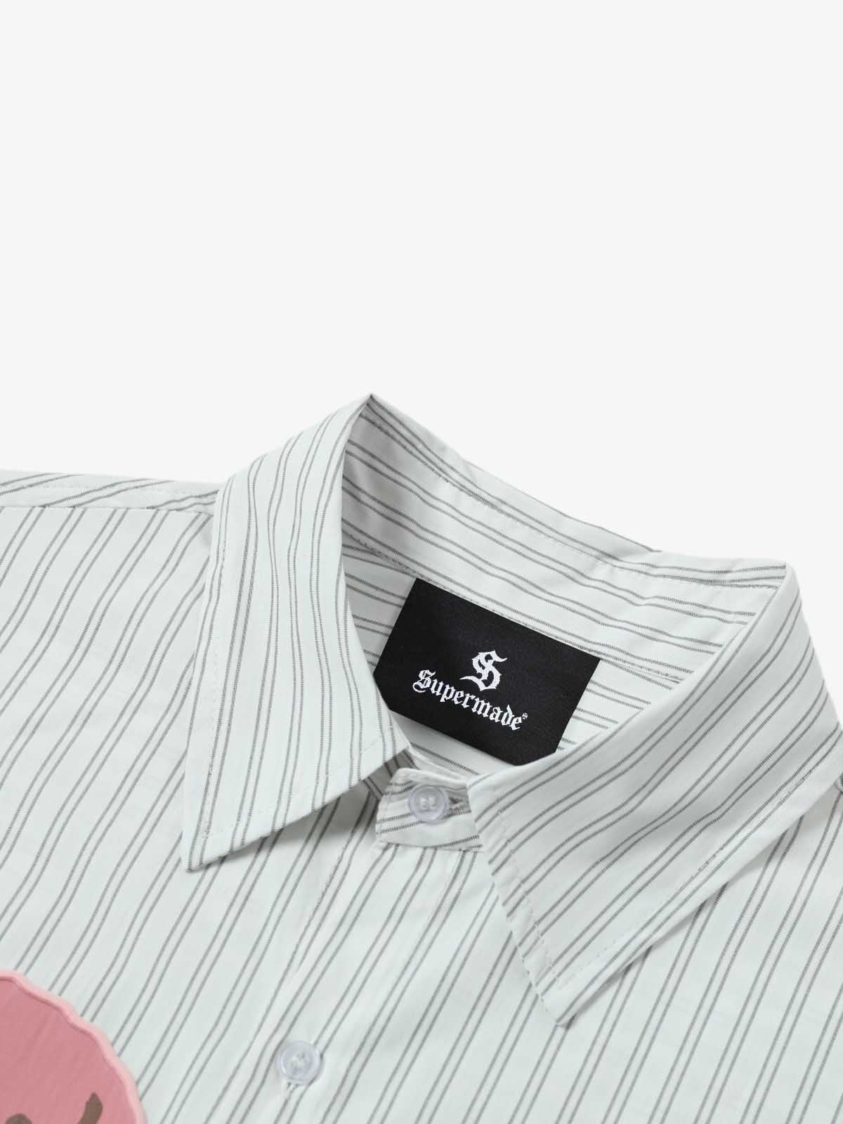 Striped Puppy Graphic Cotton Linen Shirt