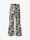 Checkerboard Patches Camo Cargo Flared Pants