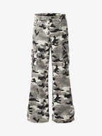 Checkerboard Patches Camo Cargo Flared Pants