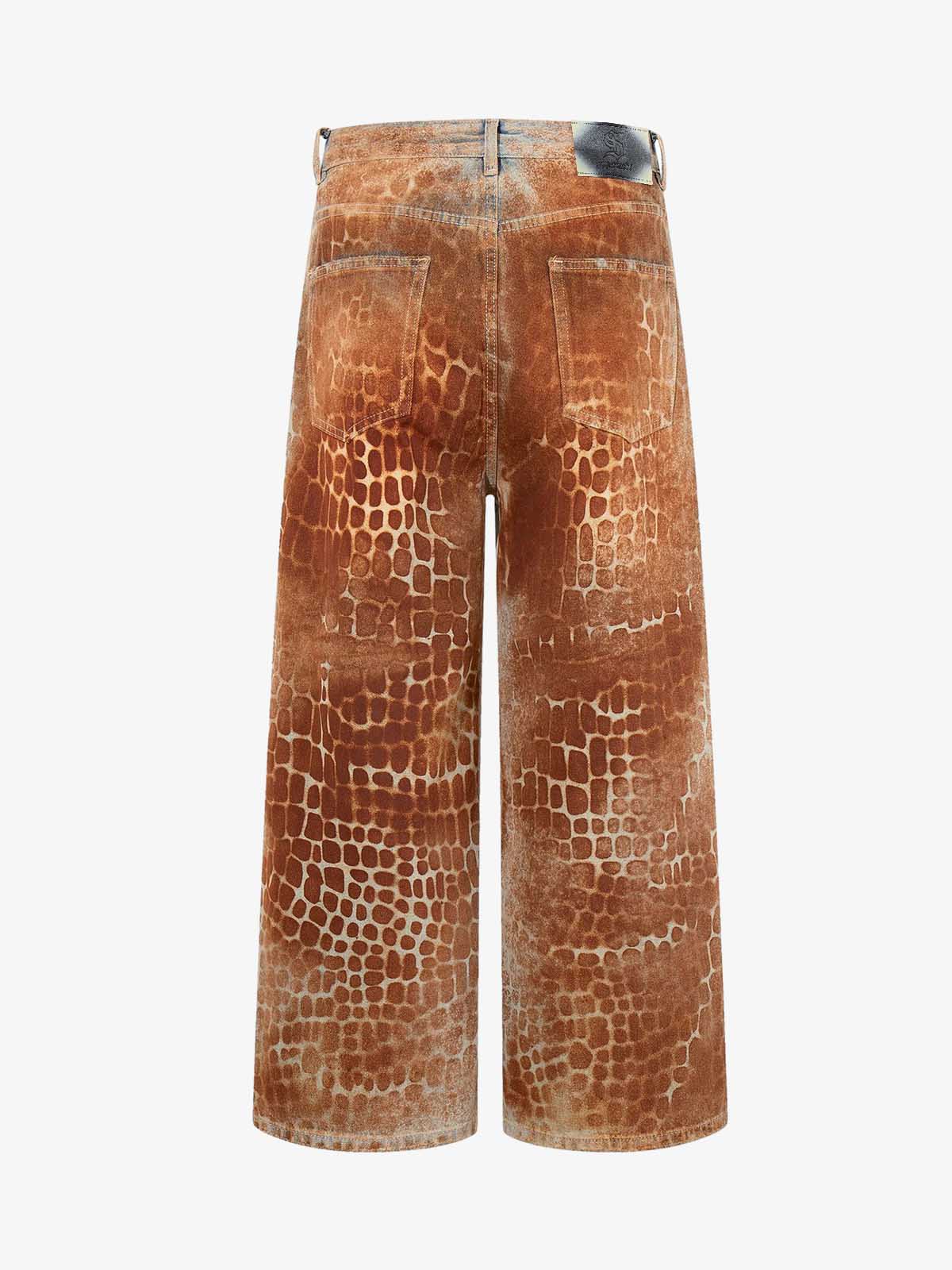 Croc Texture Washed Wide Leg Jeans
