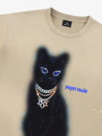 Splatter Design Chain Black Cat Graphic T-Shirt