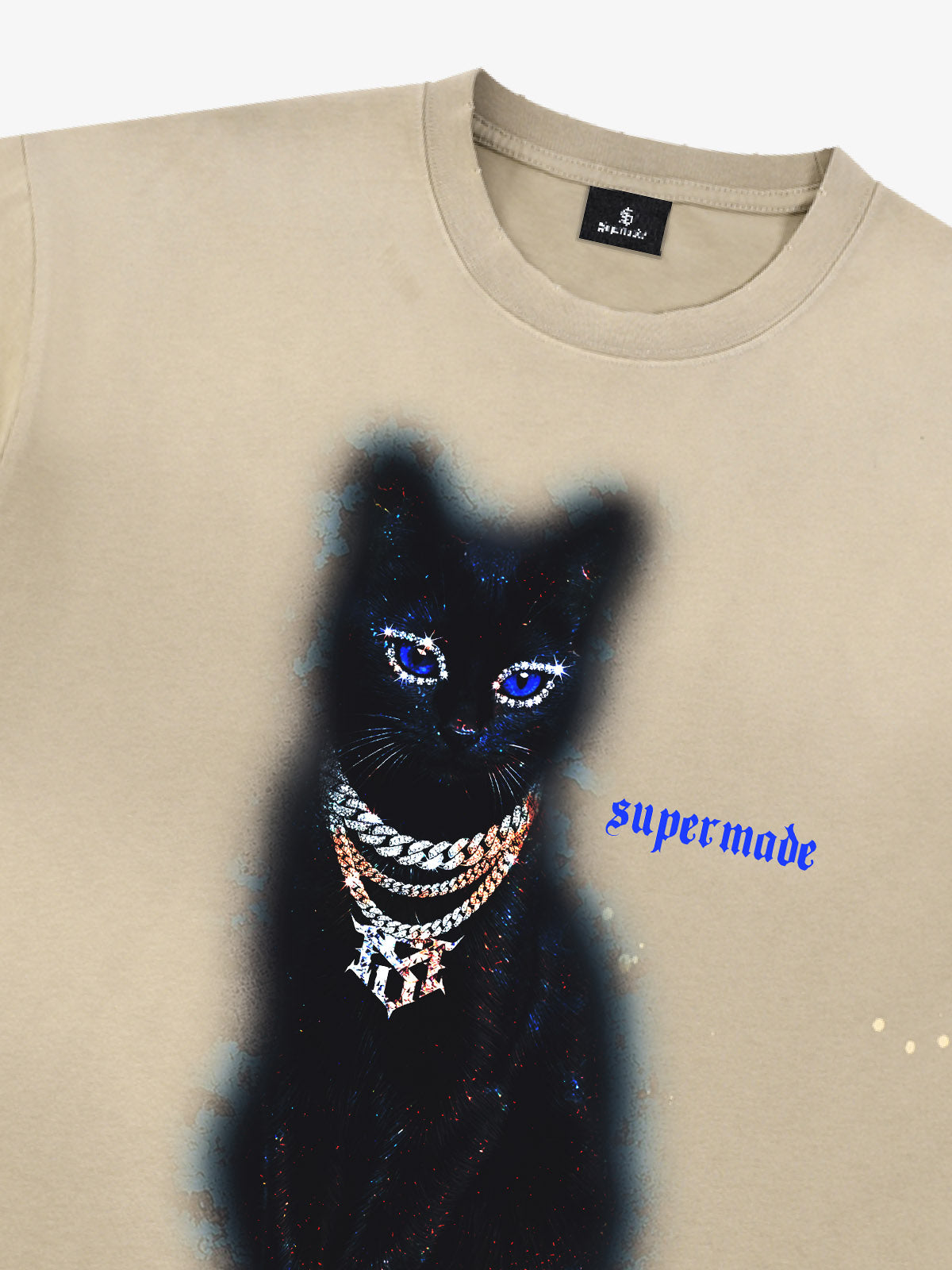 Splatter Design Chain Black Cat Graphic T-Shirt