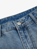 Vintage Barbed Wire Embroidery Distressed Washed Denim Jorts