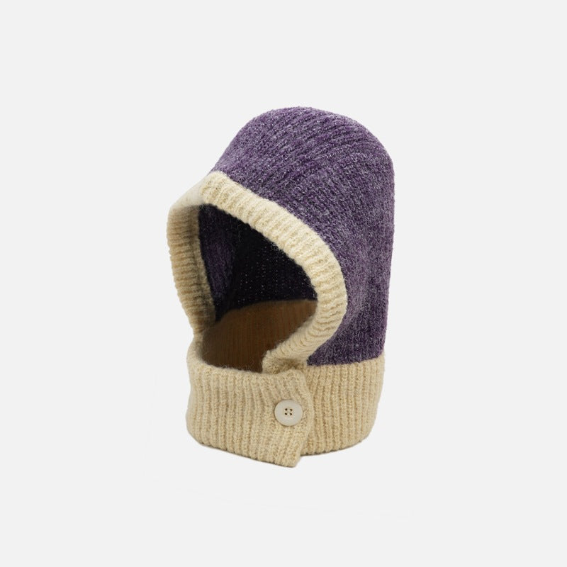 Retro Color-Block Chunky Knit Balaclava Hats