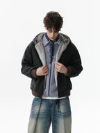 Retro Reversible Fleece Lined Zip-up Hooded Jacket