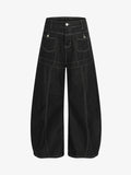 Contrast Stitch High-Waist Wide-Leg Barrel Jeans