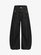Contrast Stitch High-Waist Wide-Leg Barrel Jeans