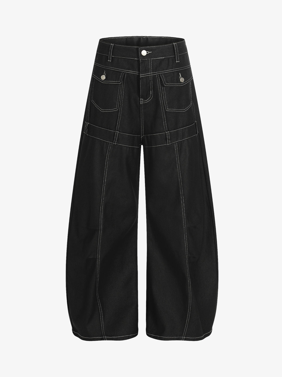 Contrast Stitch High-Waist Wide-Leg Barrel Jeans