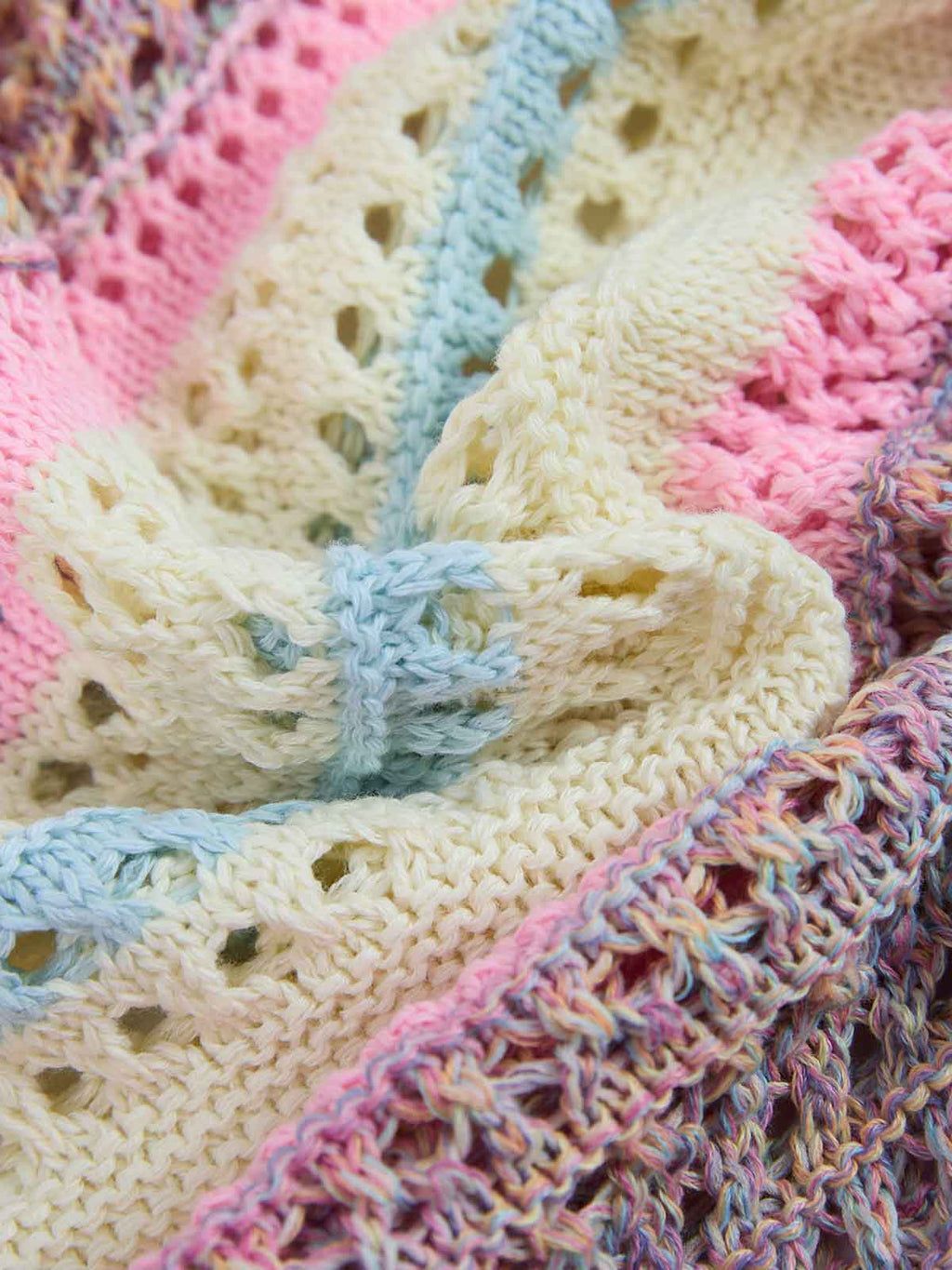 Pastel Striped Crochet Knit Short Sleeve Polo Shirt