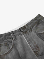 Washed Pleated Baggy Jeans