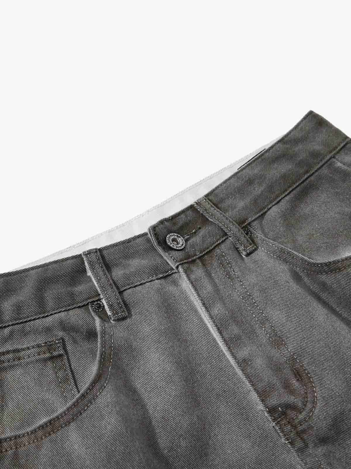 Washed Pleated Baggy Jeans
