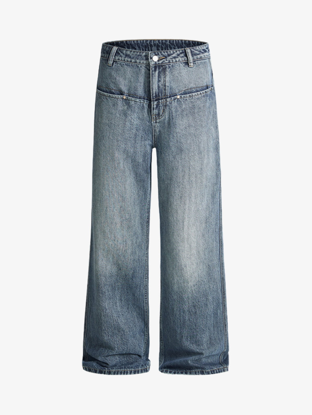 Vintage Washed Slant-Pocket Flared Jeans
