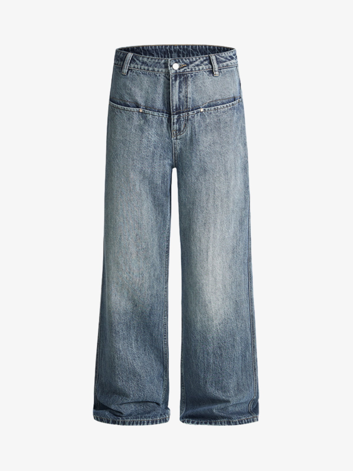 Vintage Washed Slant-Pocket Flared Jeans