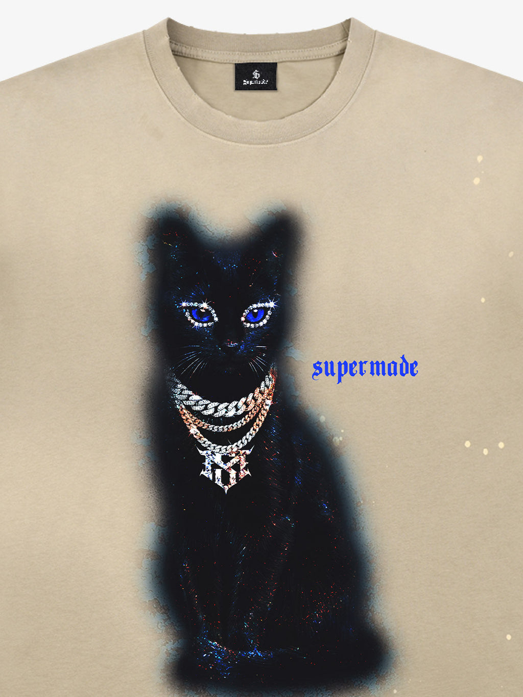 Splatter Design Chain Black Cat Graphic T-Shirt