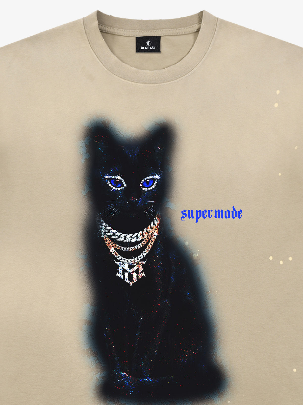 Splatter Design Chain Black Cat Graphic T-Shirt