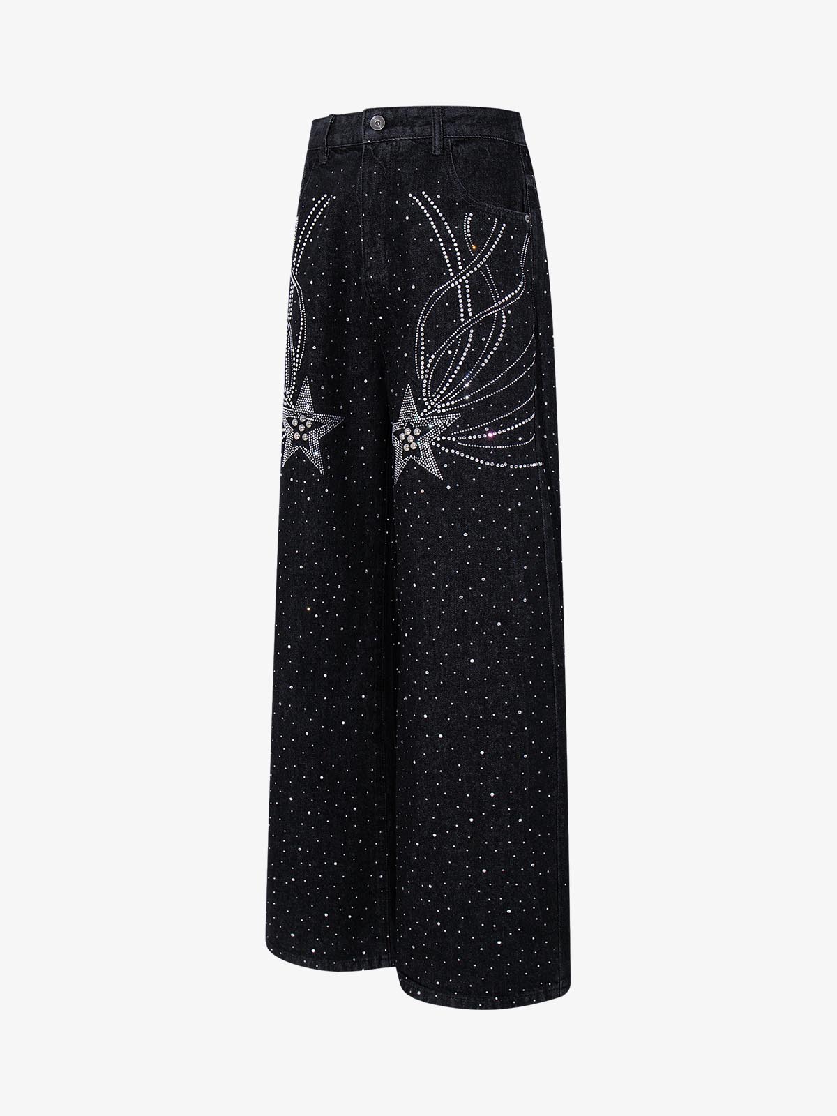 Star Rhinestone Embellished Baggy Jeans