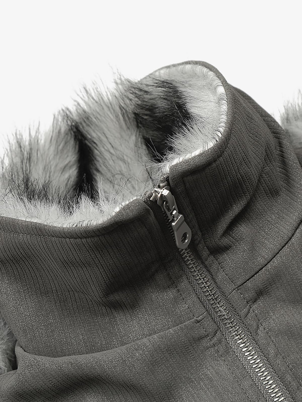 Vintage Dual-layer Collar Fleece-lined Zipper Jacket