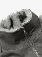Vintage Dual-layer Collar Fleece-lined Zipper Jacket