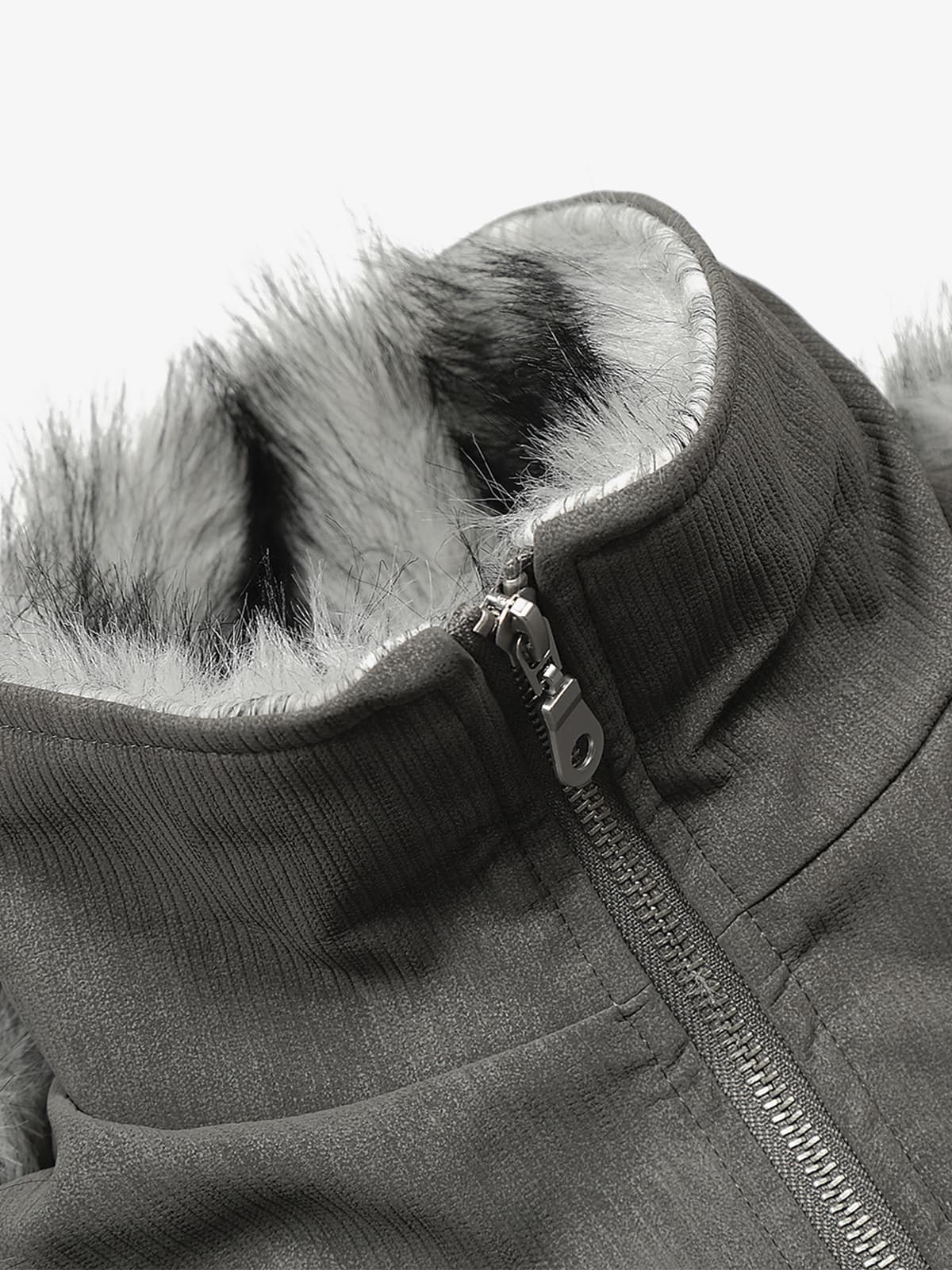 Vintage Dual-layer Collar Fleece-lined Zipper Jacket