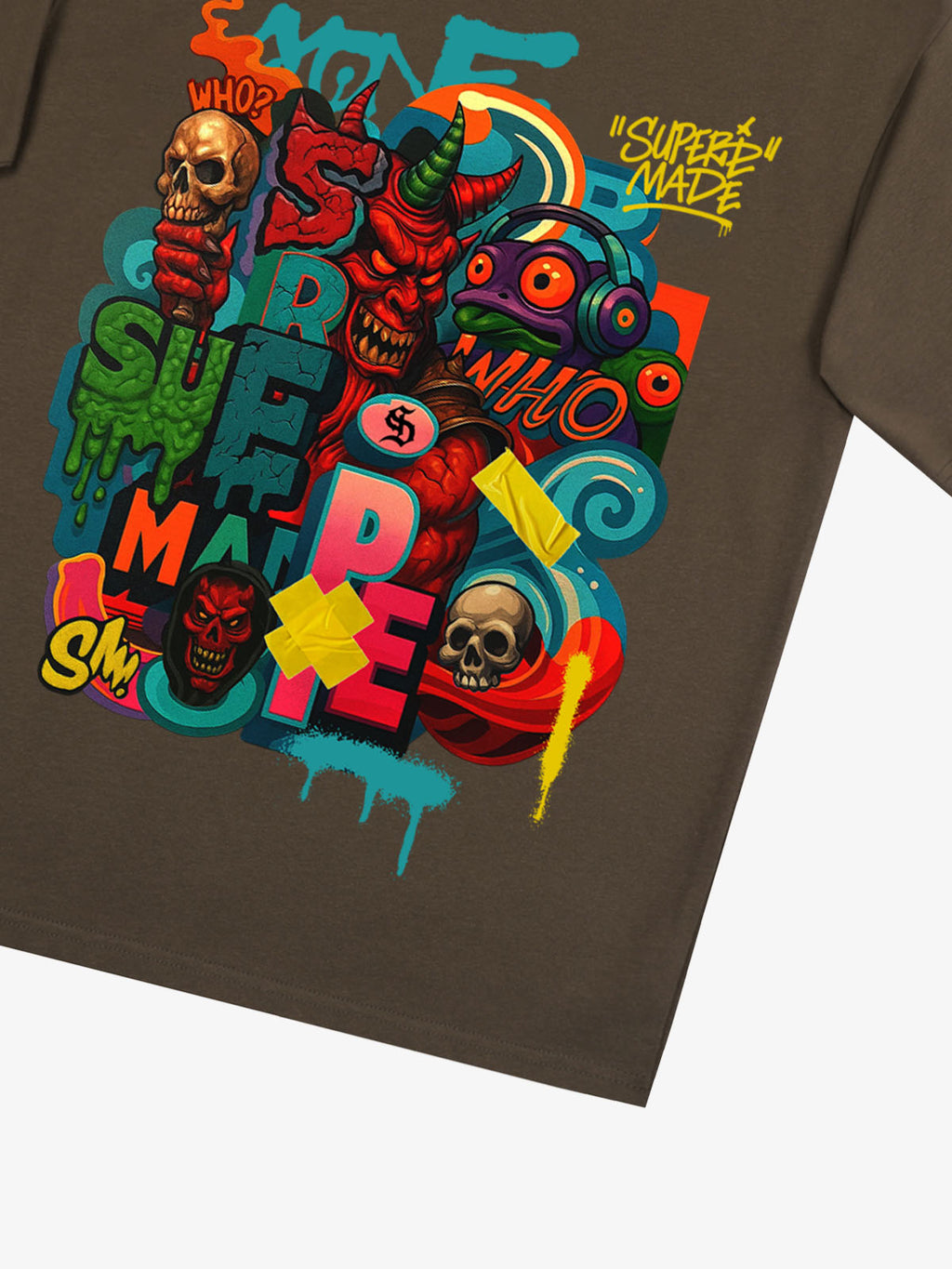 Trendy Multicolor Graffiti Skull Graphic T-Shirt