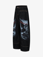 Dark Gothic Graphic Wide-Leg Jeans