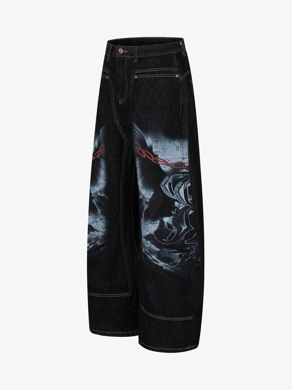 Dark Gothic Graphic Wide-Leg Jeans