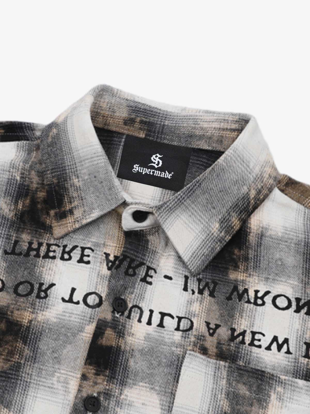 Streetwear Washed Distressed Plaid Long Sleeve Shirt
