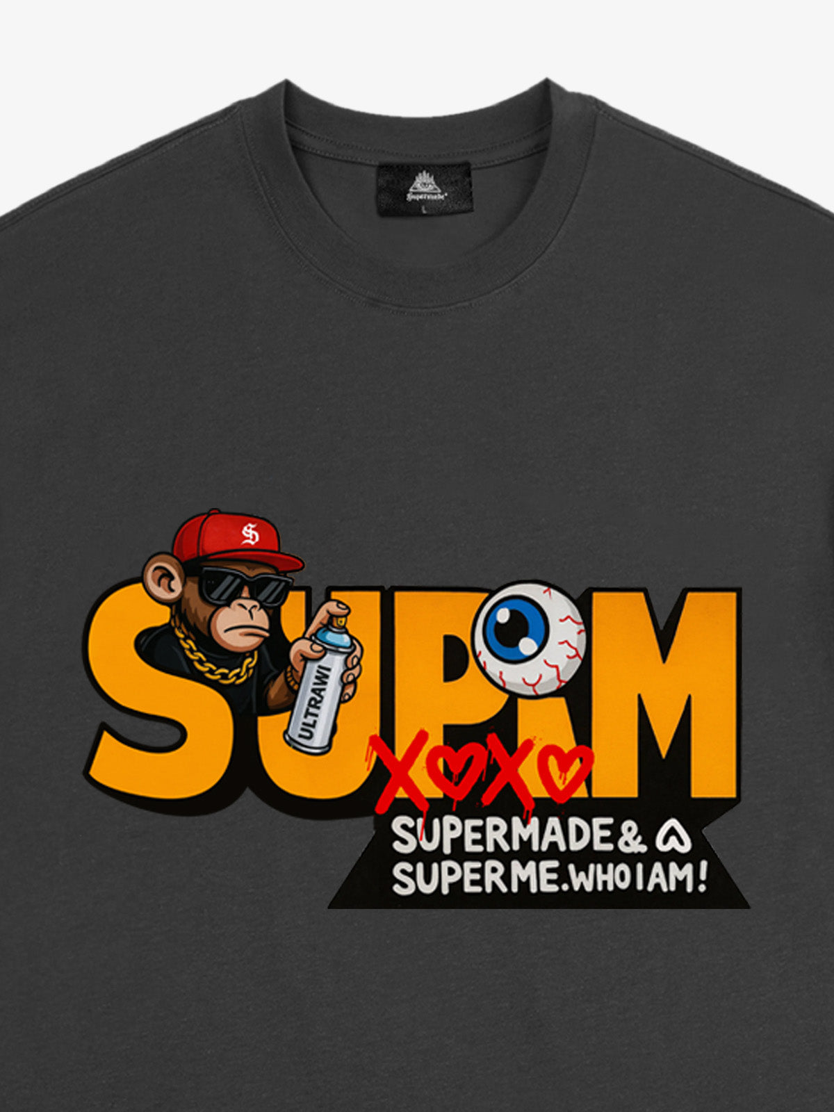 SUPM Trendy Hip-Hop Monkey Graffiti Font T-Shirt