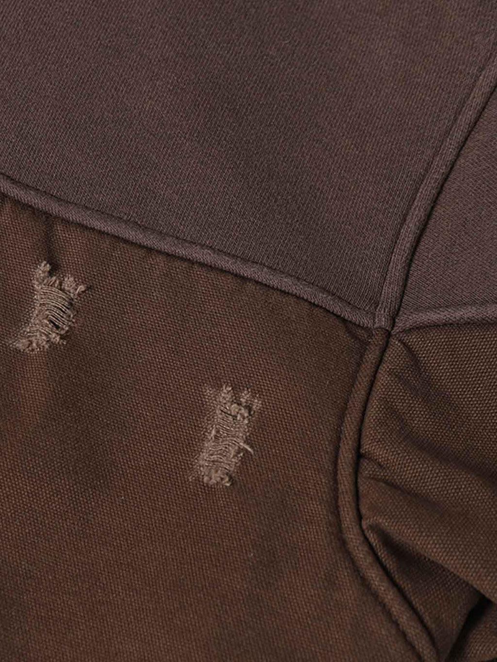 Distressed Patchwork Raw-Edge Layered-Hem Fleece Hoodie