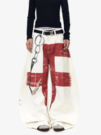 Vintage Distressed Chain Print Oversized Canvas Baggy Pants