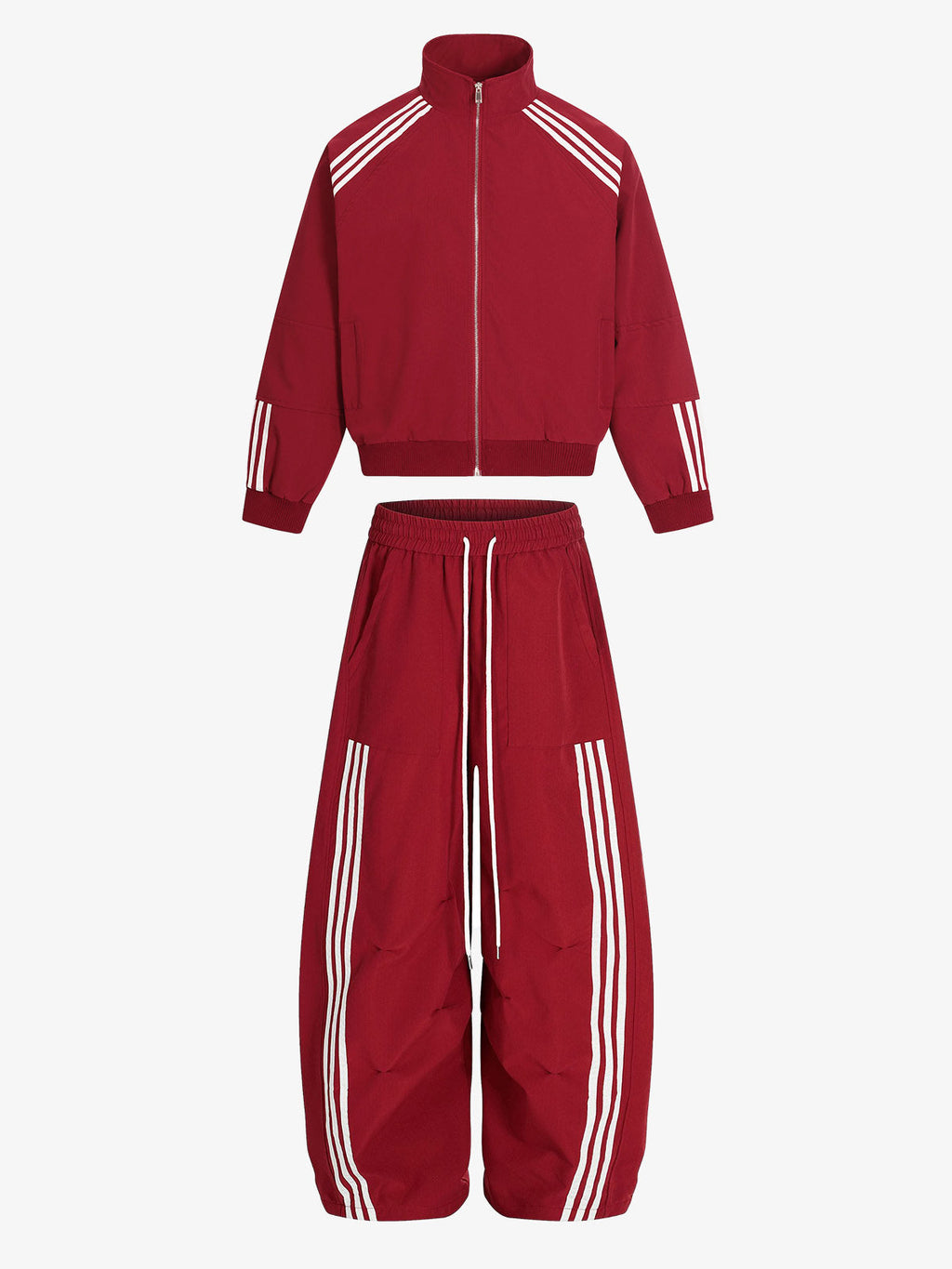 Striped Zip-Up Track Jacket and Wide-Leg Track Pants Set