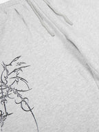 Floral Line Art Studded Wide Leg Drawstring Sweatpants