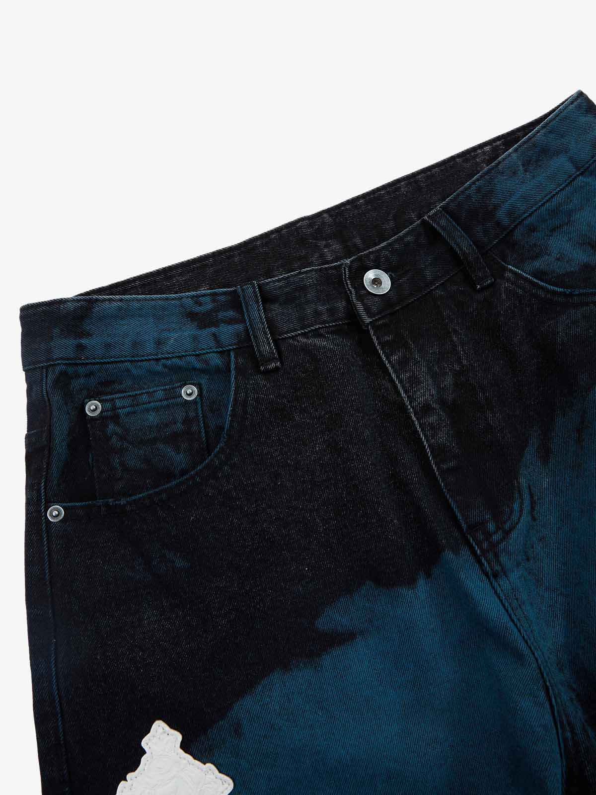 Smoke Fade Wash Cross Patch Baggy Denim Jeans