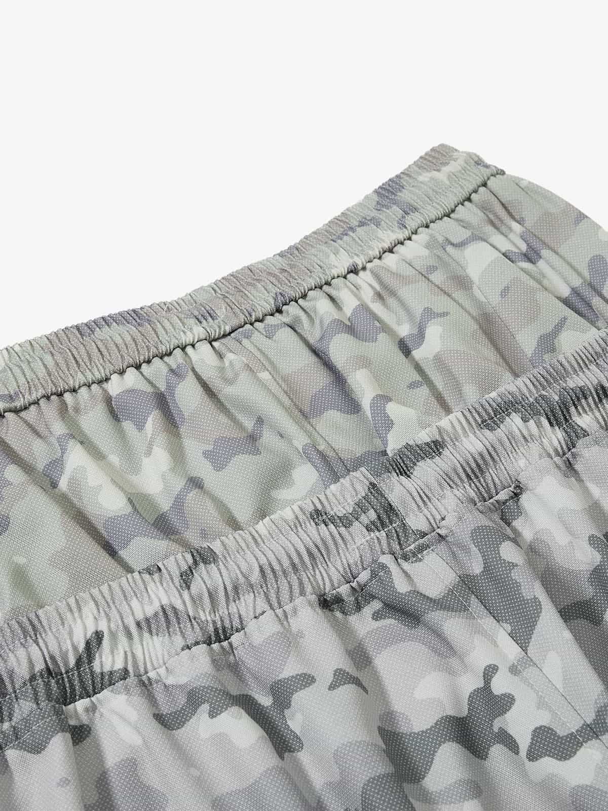 Double Waistband Elastic Waist Camo Side Panel Wide Leg Pants