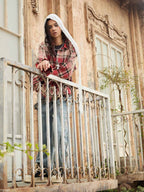 Paint Splatter Plaid Frayed Hem Button Up Shirt