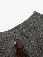 Leopard Pleated Wide Leg Denim Barrel Jeans