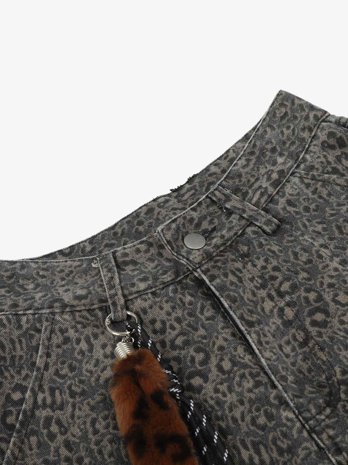 Leopard Pleated Wide Leg Denim Barrel Jeans