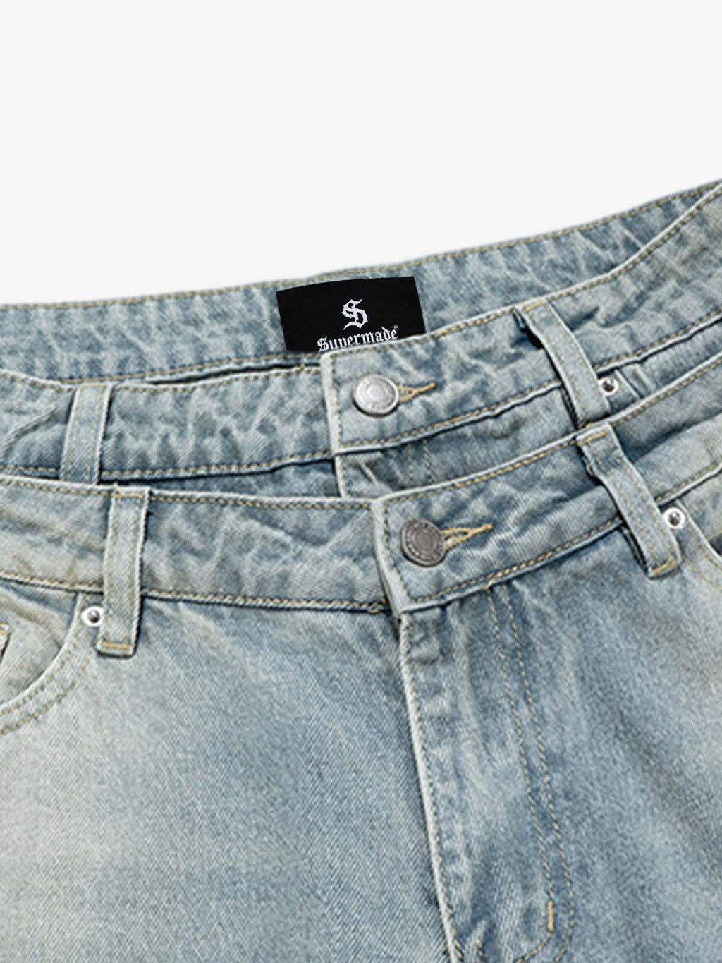 Layered Waist Vintage Washed Wide Leg Jeans