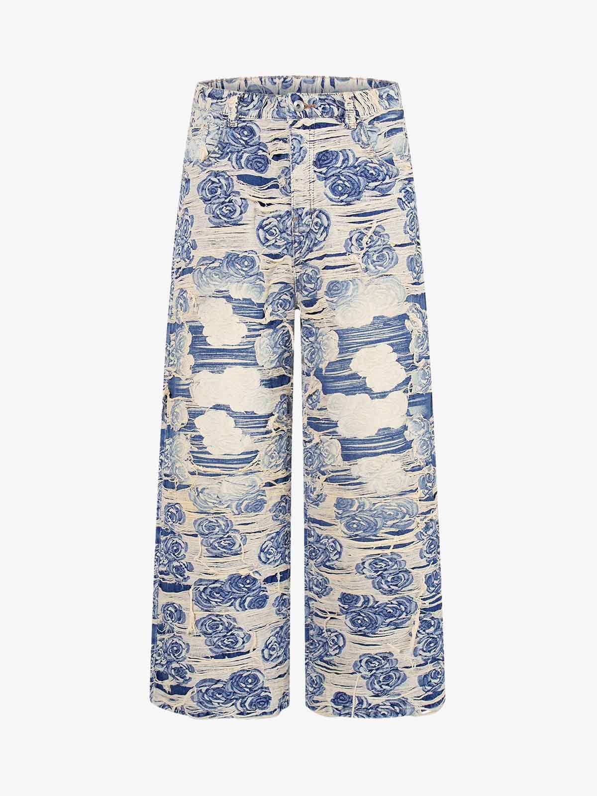 Jacquard Distressed Denim Jeans