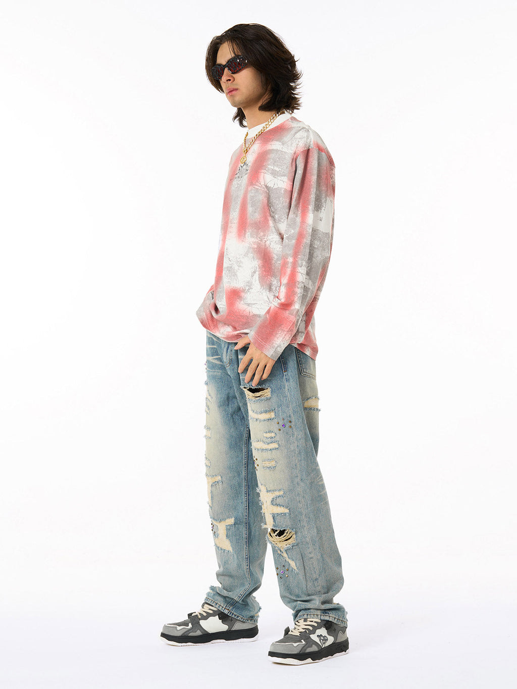 Street Dirty Bye Gradient Design Long-Sleeved T-Shirt