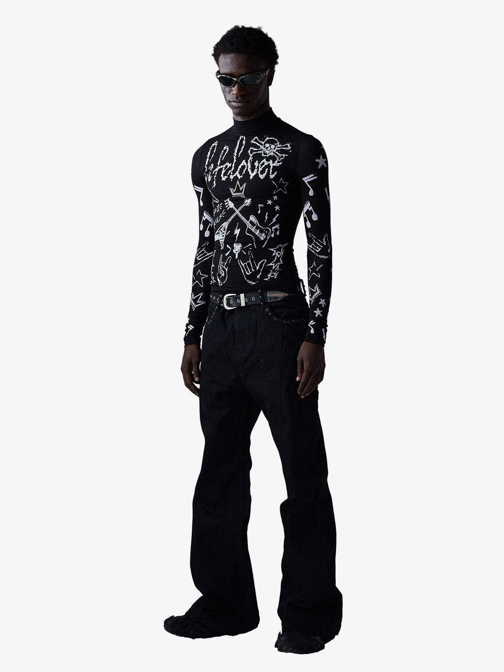 Punk Graphic Mesh Long Sleeve Top