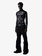 Punk Graphic Mesh Long Sleeve Top