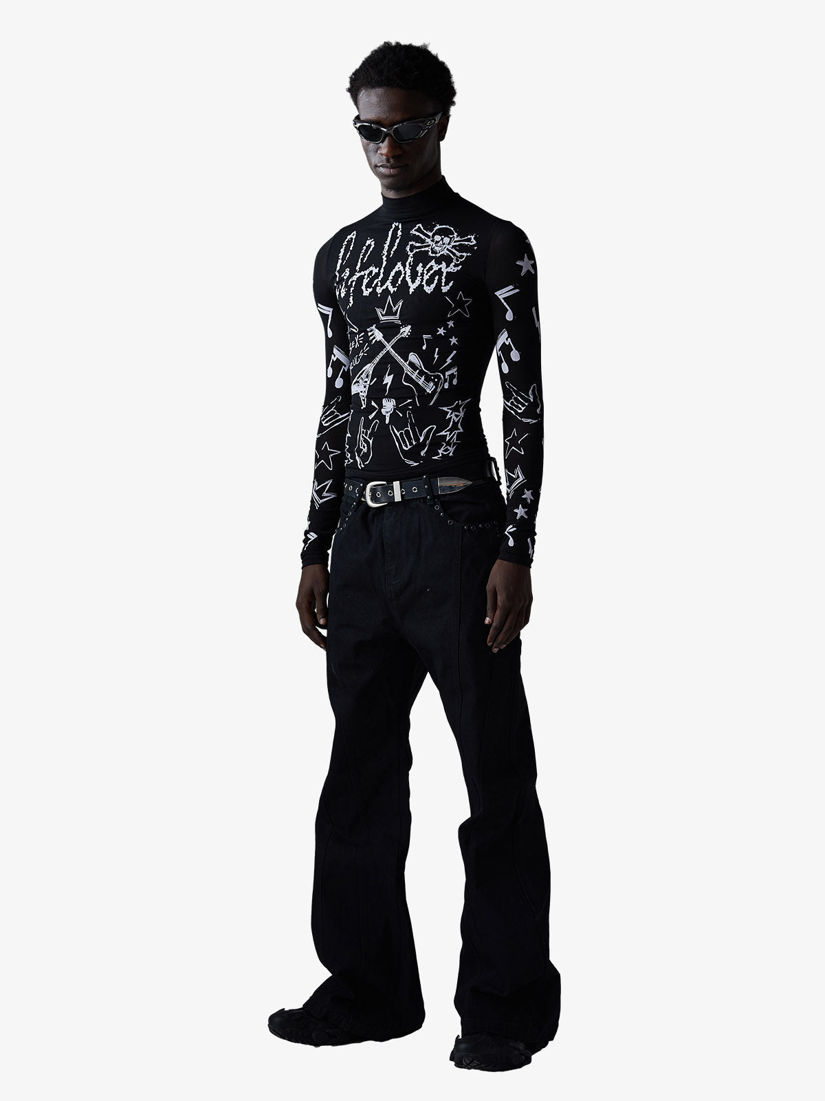 Punk Graphic Mesh Long Sleeve Top