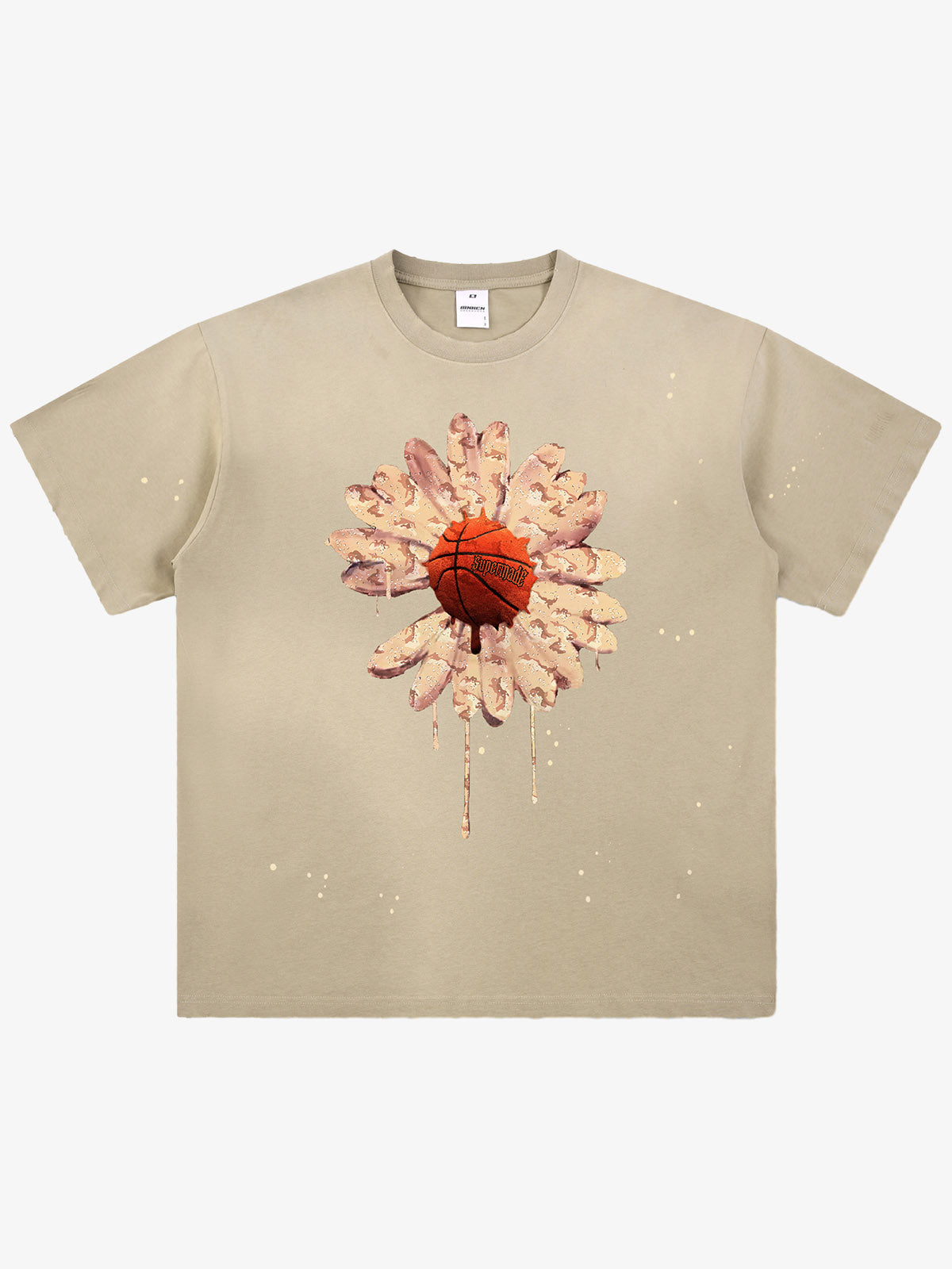 precipice Floral Basketball Ink Splatter Graphic T-Shirt