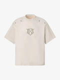 Metallic Print Suede Crew Neck T-Shirt